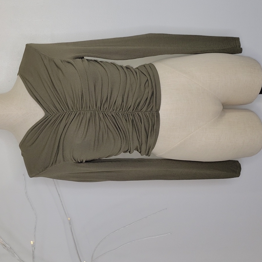Missguided Olive Green Long Sleeve Ruched Top SZ 4